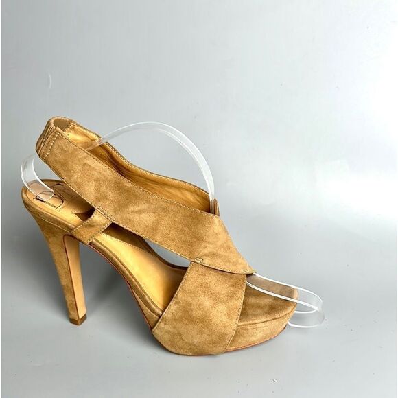 DIANE VON FURSTENBERG Zia Camel
Suede Slingback Platform Sandals Heels US 8 - Picture 1 of 16